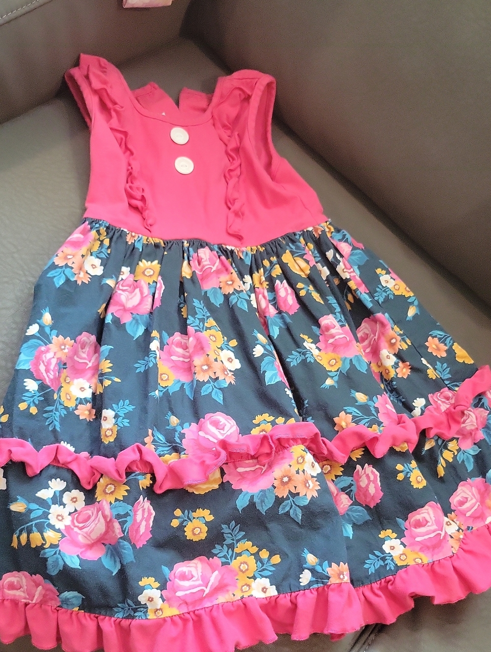 Girls' Floral Navy & Pink Ruffle Sundress